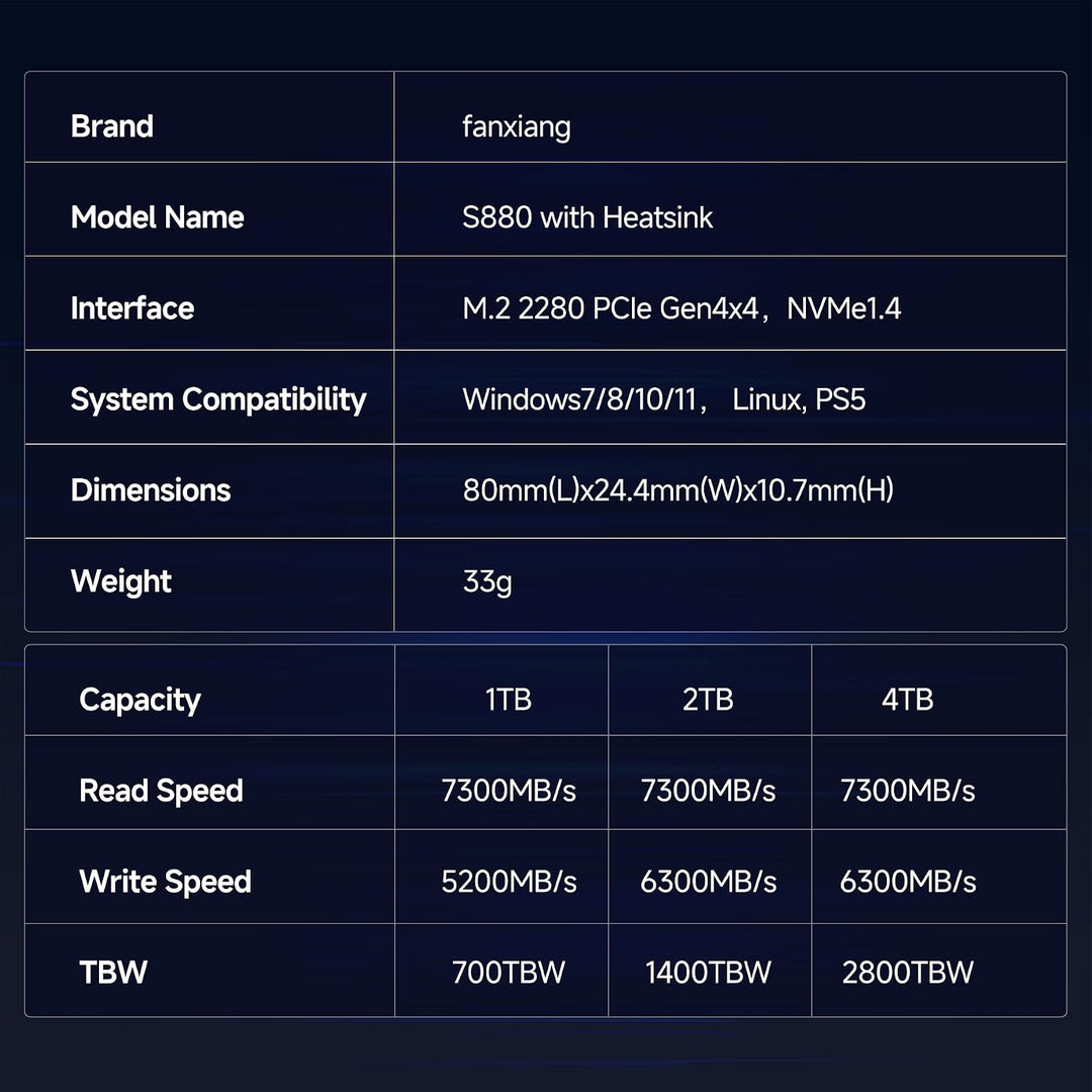 fanxiang S880R 4TB PCIe 4.0 NVMe SSD con disipador de calor para PS...