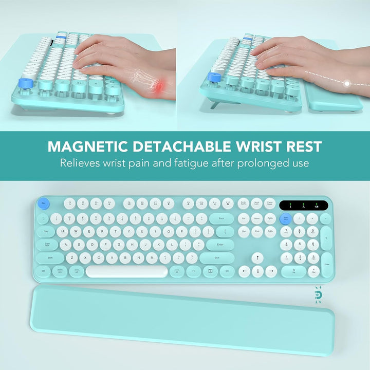 Teclado inalámbrico, teclas redondas, teclado de máquina de escribi...
