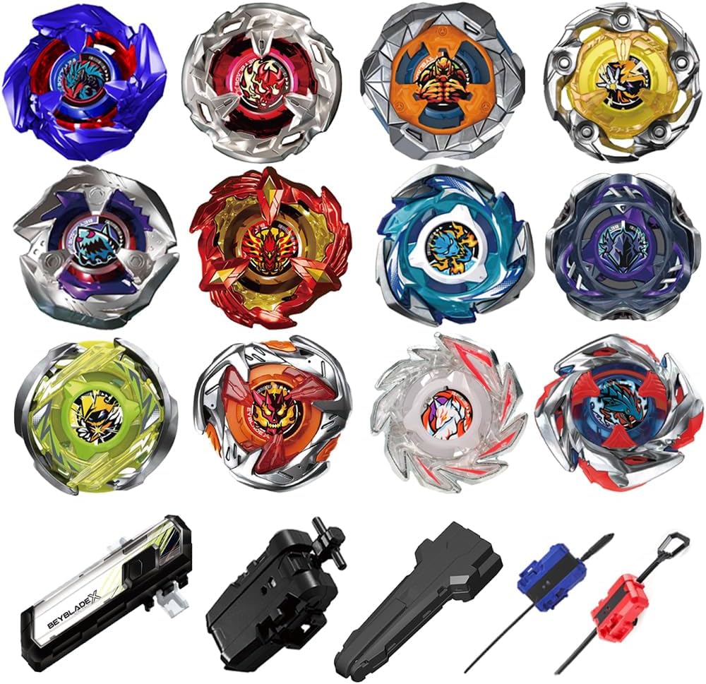 X Batallando Tótems Giratorios, Set de 12 Tops de Batalla Gyro, Estadio de Batalla Burst, Lanzadores de Dos Vías y Agarre de Inicio, Grandes Regalos para Niños de 8 10 12 años