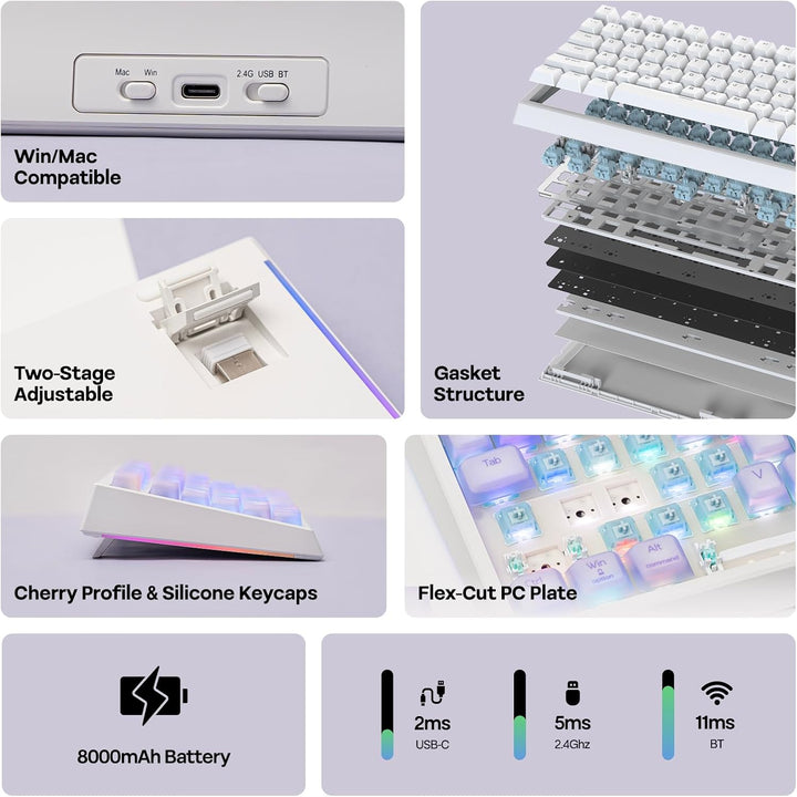 EPOMAKER Teclado inalámbrico G84 PRO para juegos con pantalla y per...