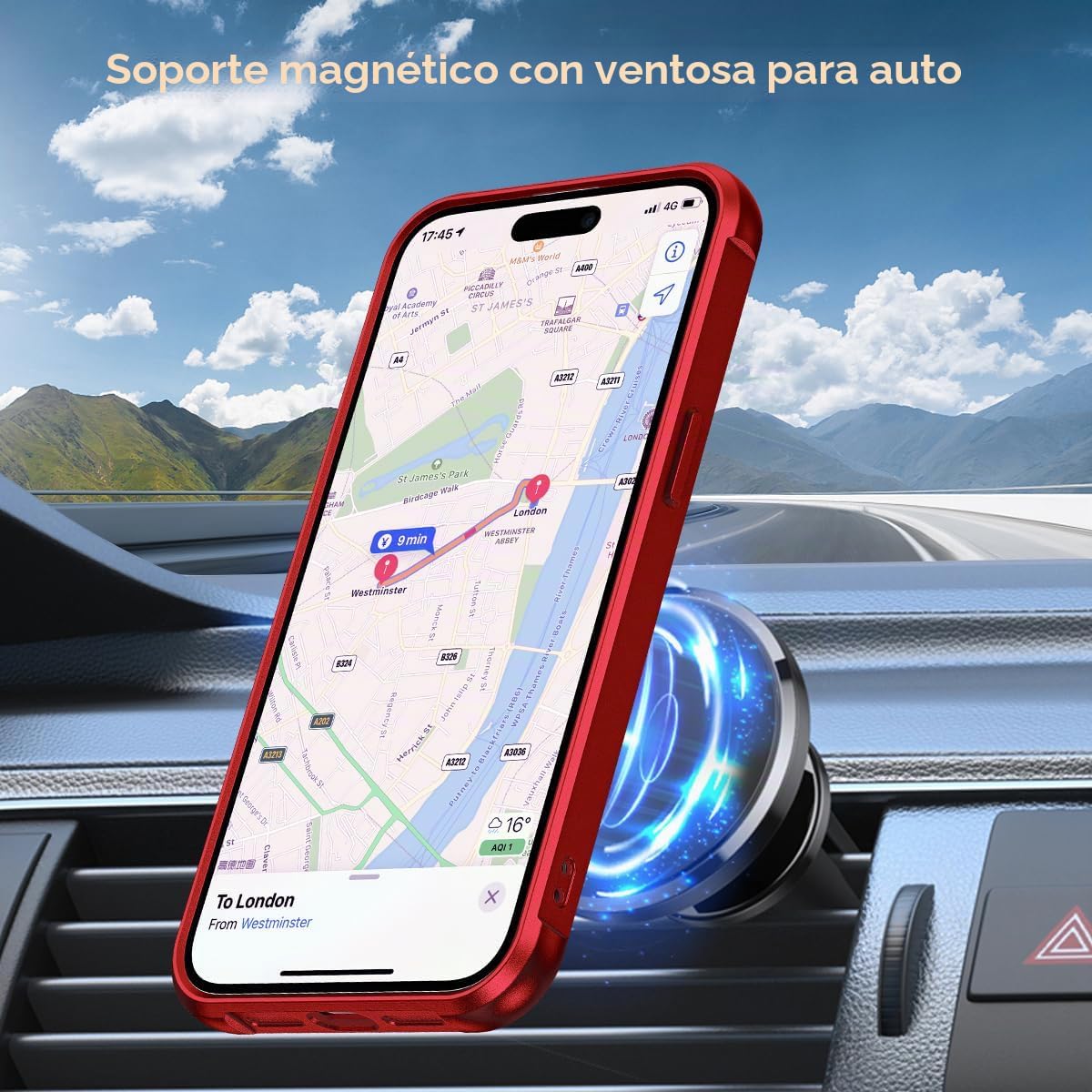 SKYLMW Funda compatible con iPhone 15 con soporte magnético O-Ring invisible de grado militar para iPhone 15 de 6.1 pulgadas [compatible con Mag-Safe] [Gran sensación de agarre], color rojo
