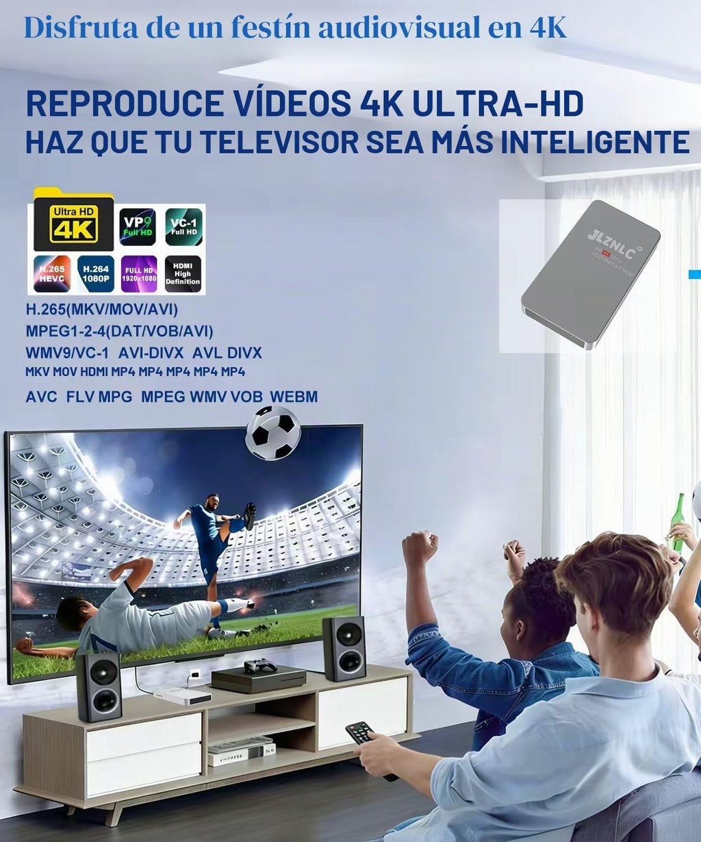 Reproductor multimedia 4K Ultra HD y caja de disco duro 2 en 1 Señalización digital | Reproducir H.265/HEVC H.264/AVC MP4 MKV, música MP3, fotos JPG reproducción automática y reanudación compatible