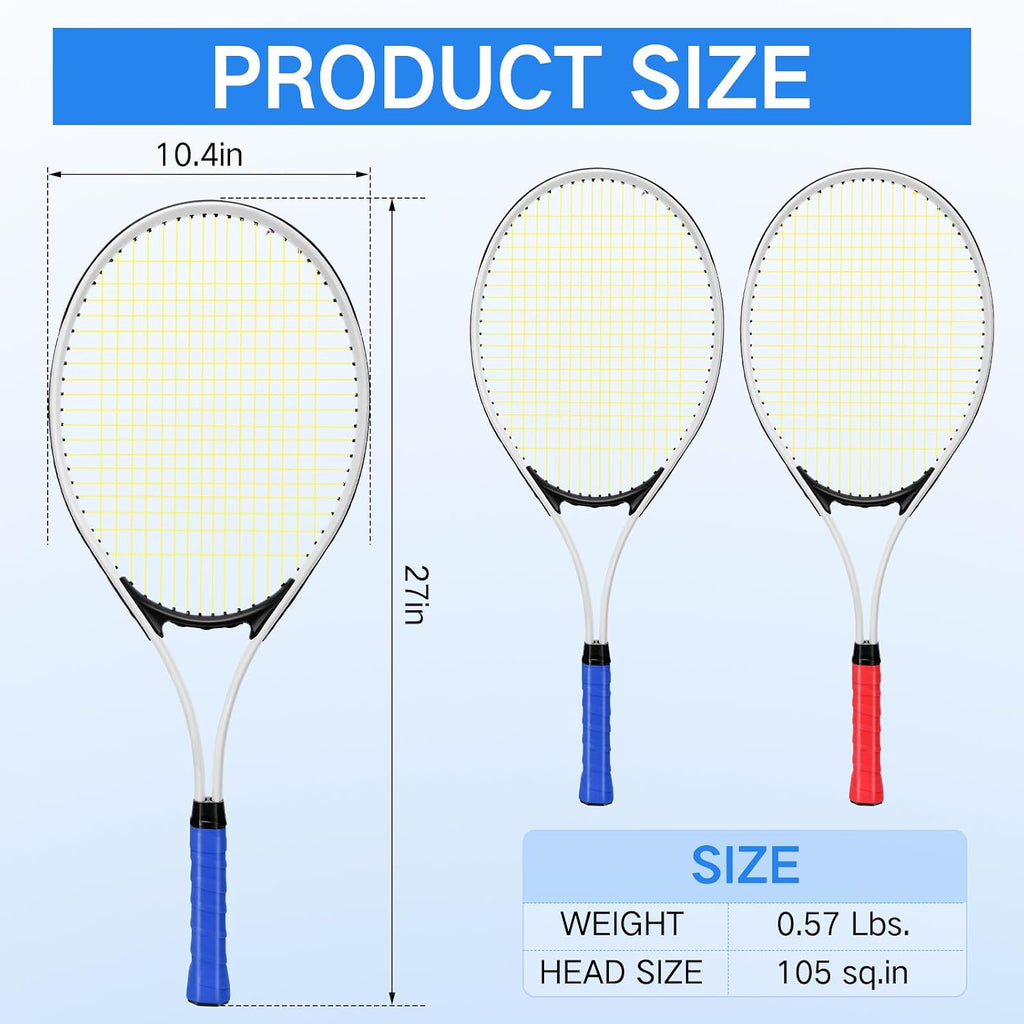 4 raquetas de tenis para adultos recreativas para 4 jugadores, raqueta de tenis ligera de 27 pulgadas con 3 pelotas de tenis para entrenar principiantes con bolsa de transporte