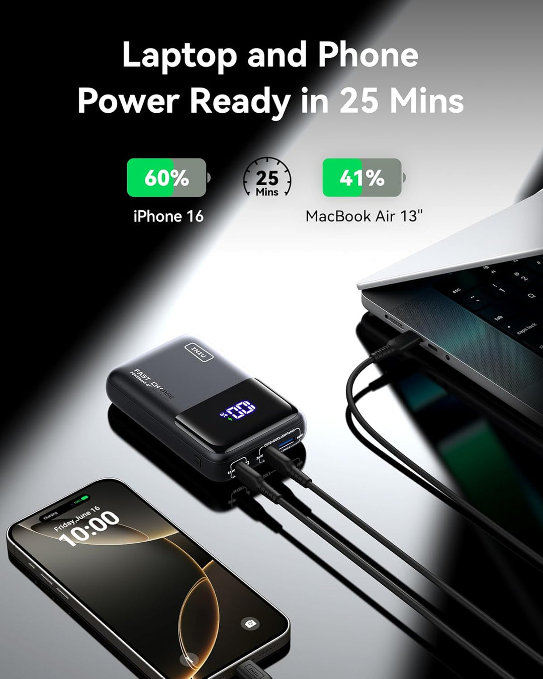 INIU Batería Externa, 20000mAh 65W Mini USB C Cargador Portátil par...