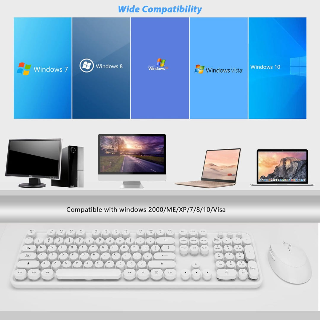 Combo de teclado y mouse inalámbricos, teclado blanco lindo de 104...