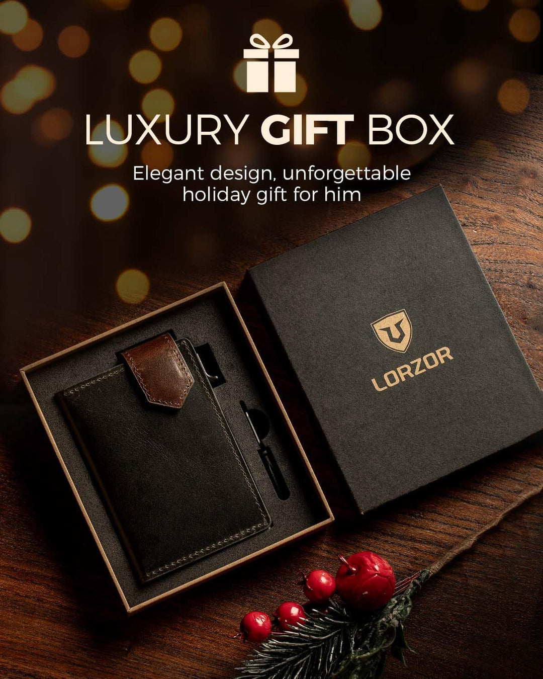 LORZOR Cartera delgada para hombres con cierre de seguridad, billet...