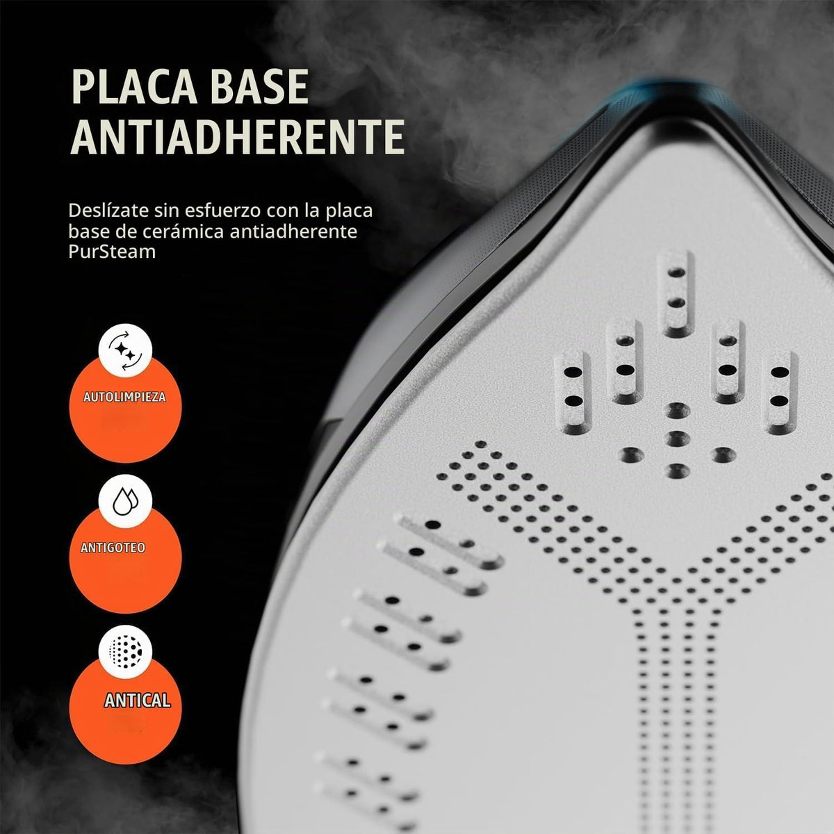 Pursteam Plancha de Vapor para Ropa 1700W con Suela Autolimpiante Antiadherente de Acero Inoxidable, Apagado Automático, Antigoteo