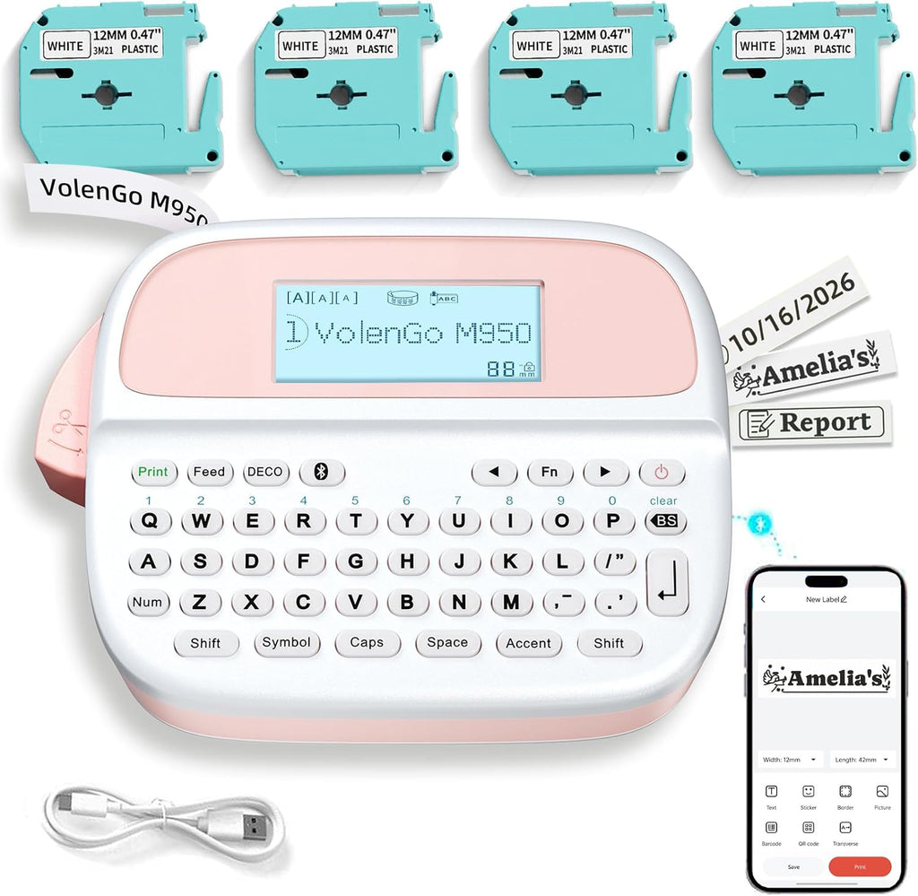 Máquina etiquetadora con cintas, etiquetadora Bluetooth recargable M950