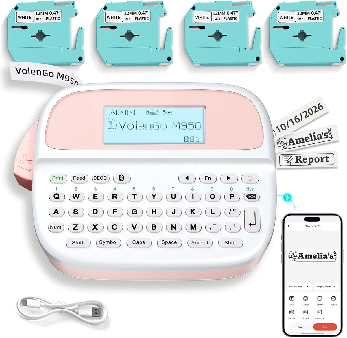 Máquina etiquetadora con cintas, etiquetadora Bluetooth recargable M950