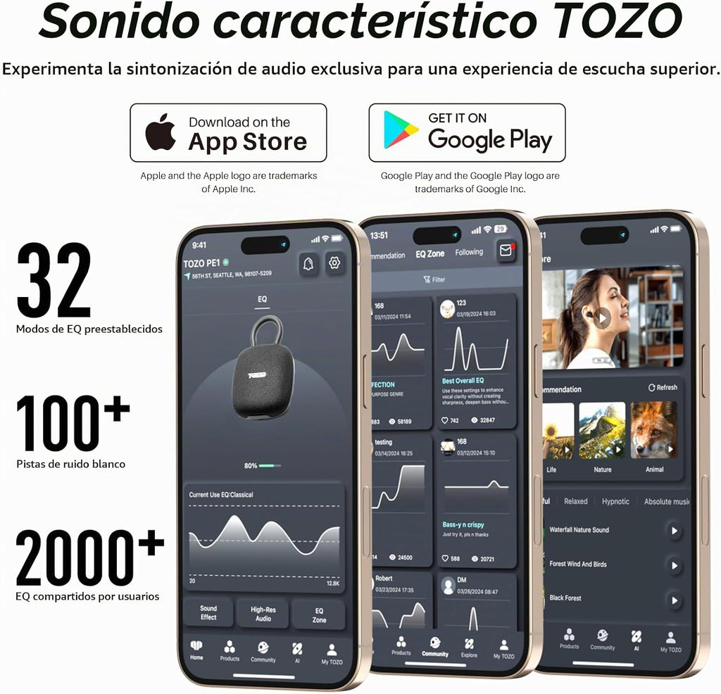 TOZO Altavoces Bluetooth portátiles PE1 32H tiempo de reproducción con