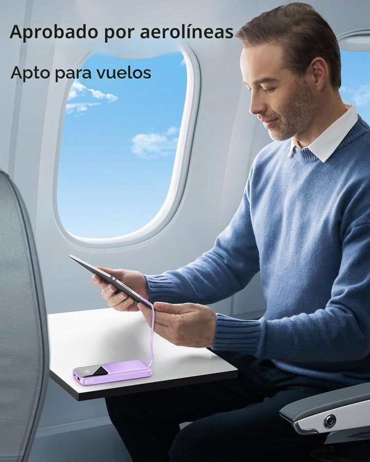 Cargador Portátil con Cable Integrado - 20000mAh Carga Rápida Panta...