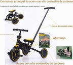 Bicicleta de equilibrio de triciclo 5 en 1 para niños con mango de empuje ajustable, triciclo convertible para niños pequeños, ruedas de EVA, edades de 12 meses a 5 años (amarillo)