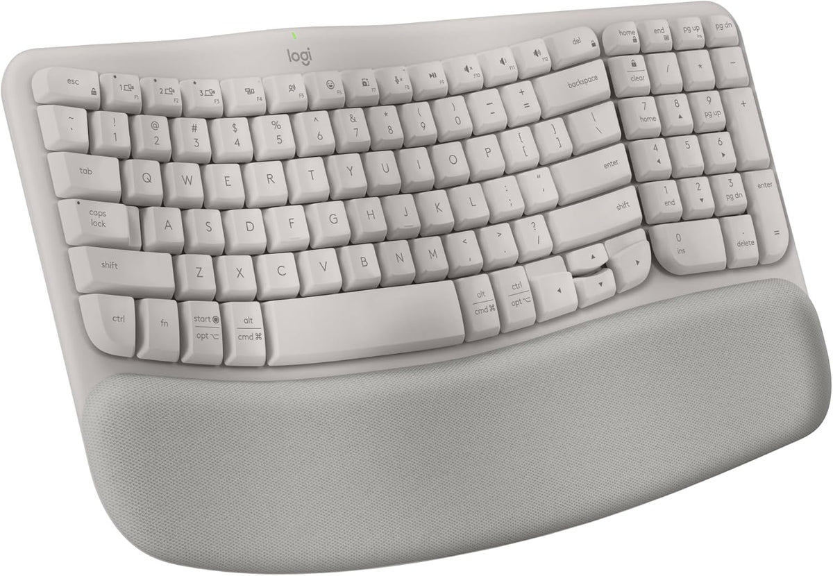 Logitech Wave Keys - Teclado ergonómico inalámbrico con reposamanos...