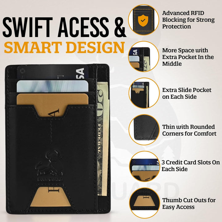 BULL GUARD Cartera delgada de piel con bloqueo RFID para hombre con...
