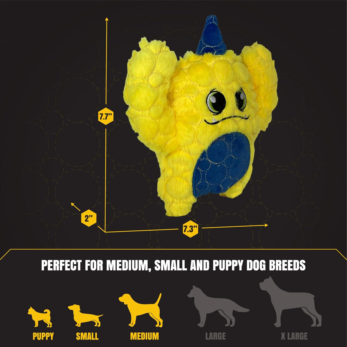 Bite Force - Monstruo amarillo de perro duradero y fuerte con chirriador, reforzado con kevlar para masticadores agresivos - Amarillo
