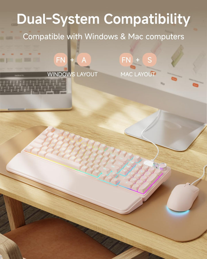 EWEADN Combo de teclado y mouse con cable con reposamuñecas desmont...