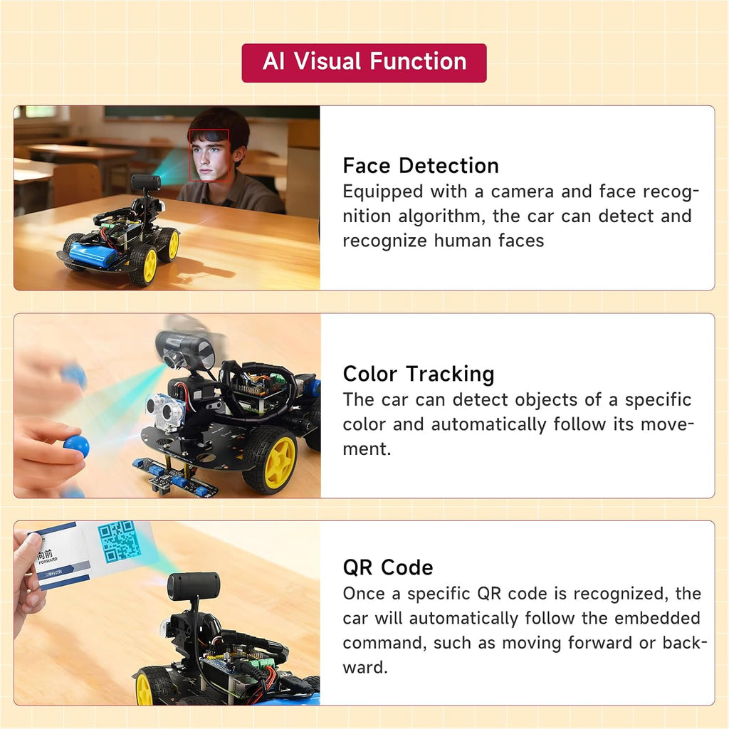 Kit de robot AI para Raspberry Pi 5 con soporte OpenCV Python DIY