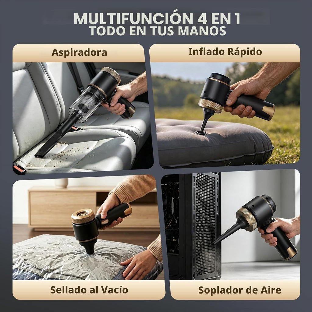 Aspiradora de Coche, Potente Succión de 20000Pa y Batería de 6000mAh, Hasta 40 Min de Uso, Negro