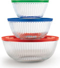 Pyrex Juego de cuencos de vidrio esculpidos (paquete de 3) con tapas de