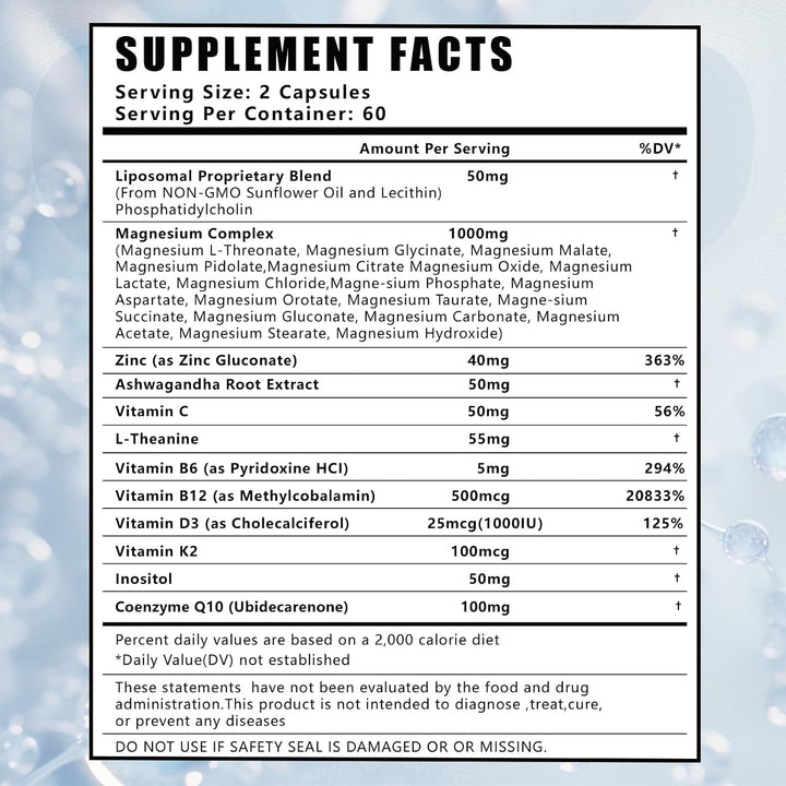 Complejo de magnesio 19 en 1 1000 mg \u2013 L-treonato, glicinato,...