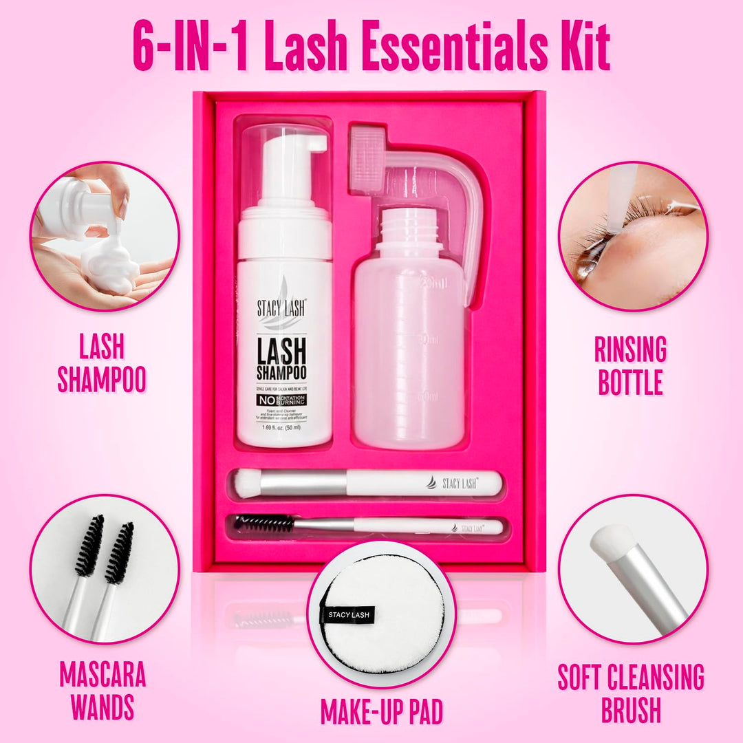 STACY LASH Kit de champú para pestañas, limpiador espumoso con carr...