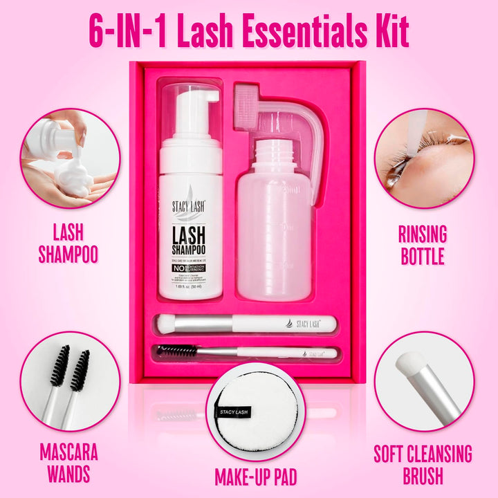 STACY LASH Kit de champú para pestañas, limpiador espumoso con carr...