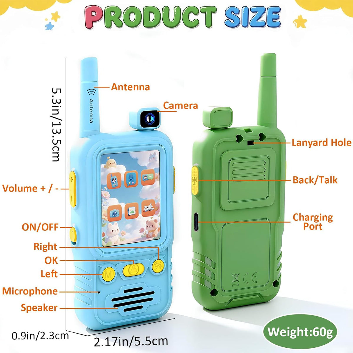 Aikmi Walkie Talkies de video para niños, juguete para niño y niña, azul y