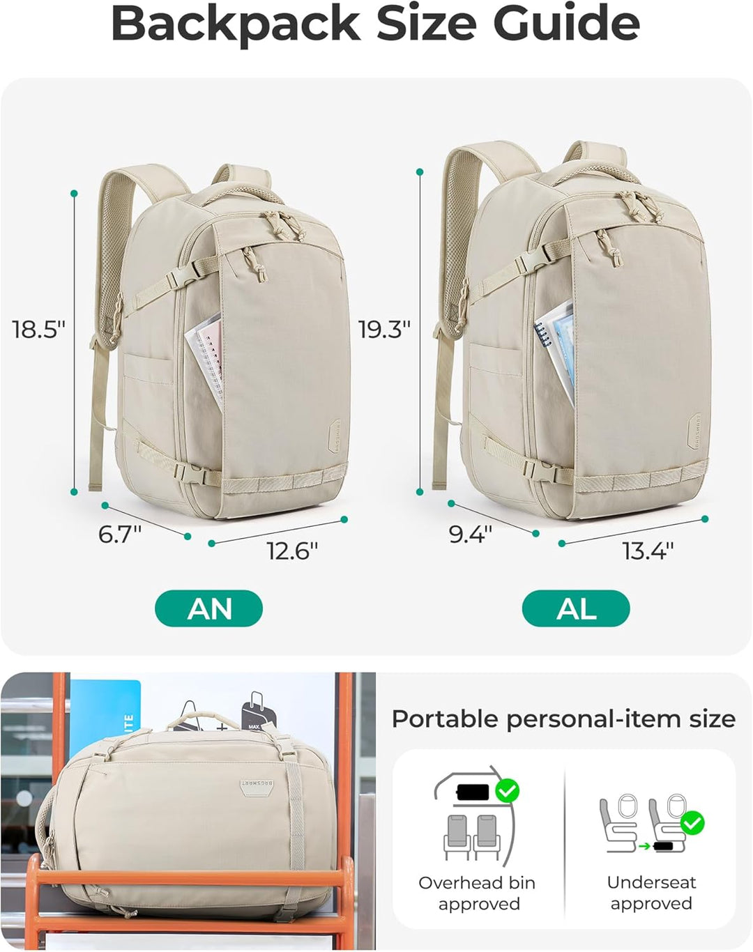 BAGSMART Mochila de viaje de mano, mochila de viaje grande de 17.3...