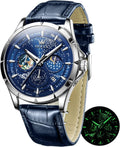 Reloj para Hombre OLEVS Esfera Cielo Estrellado Fase Lunar Lujo Negocios Analógico Cuarzo Clásico Casual Fecha Resistente al Agua Luminoso
