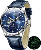 Reloj para Hombre OLEVS Esfera Cielo Estrellado Fase Lunar Lujo Negocios Analógico Cuarzo Clásico Casual Fecha Resistente al Agua Luminoso