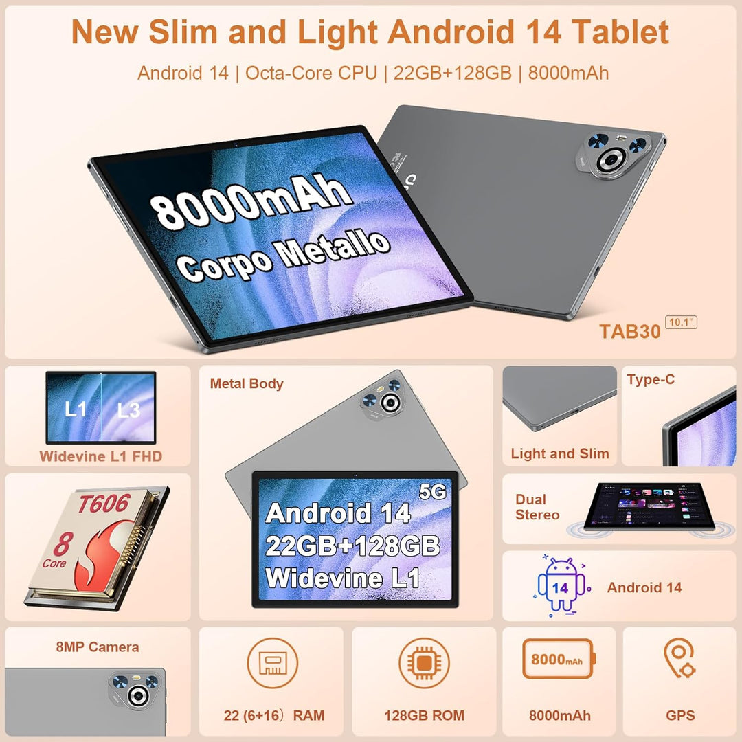 Dghrti Tablet de 10 pulgadas, 22 GB de RAM+128 GB ROM+1 TB Expand,...