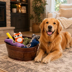 BREKX Contenedor para Juguetes y Alimentos de Mascotas en Metal Cobre con Asas, Indestructible