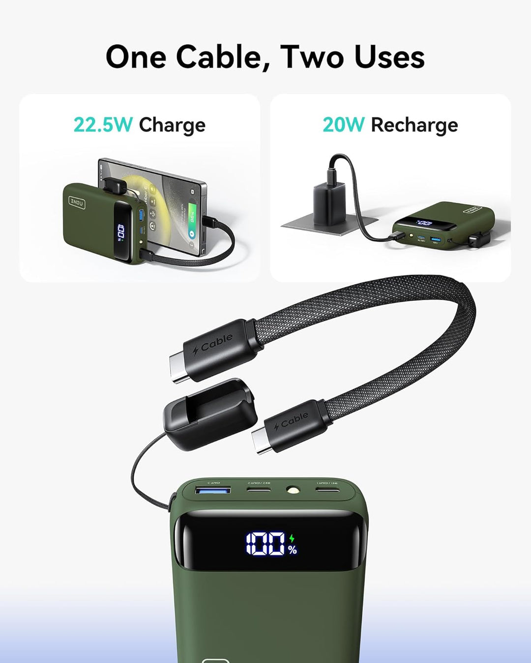 INIU Cargador portátil, más pequeño de 22.5 W, 20000 mAh, USB C, ca...