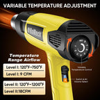 Pistola de calor resistente de 1500 W, kit de pistola de aire caliente con control de temperatura variable con 2 caudales de aire de 120 °F a 1200 °F y 4 boquillas para manualidades (amarillo)