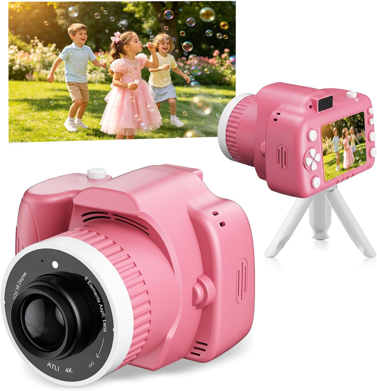 Juguetes de cámara para niños con proyector para niñas de 5 a 12 años (rosa