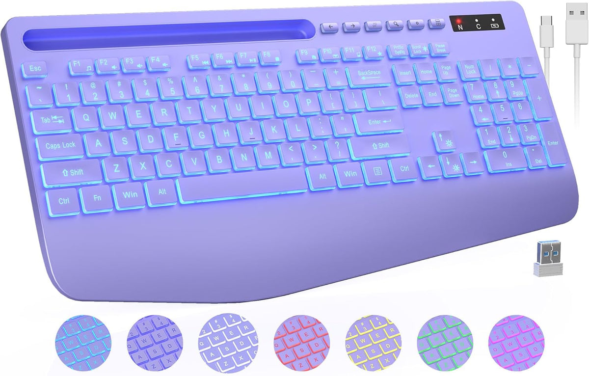 Teclado inalámbrico con retroiluminación de 7 colores, reposamuñeca...