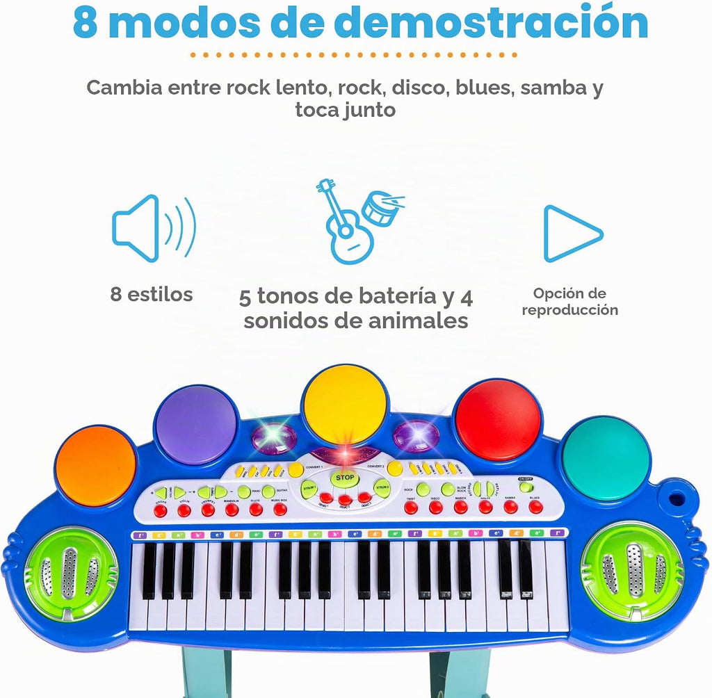 Mejor elección productos para niños, teclado electrónico musical, 37 teclas y micrófono, Azul