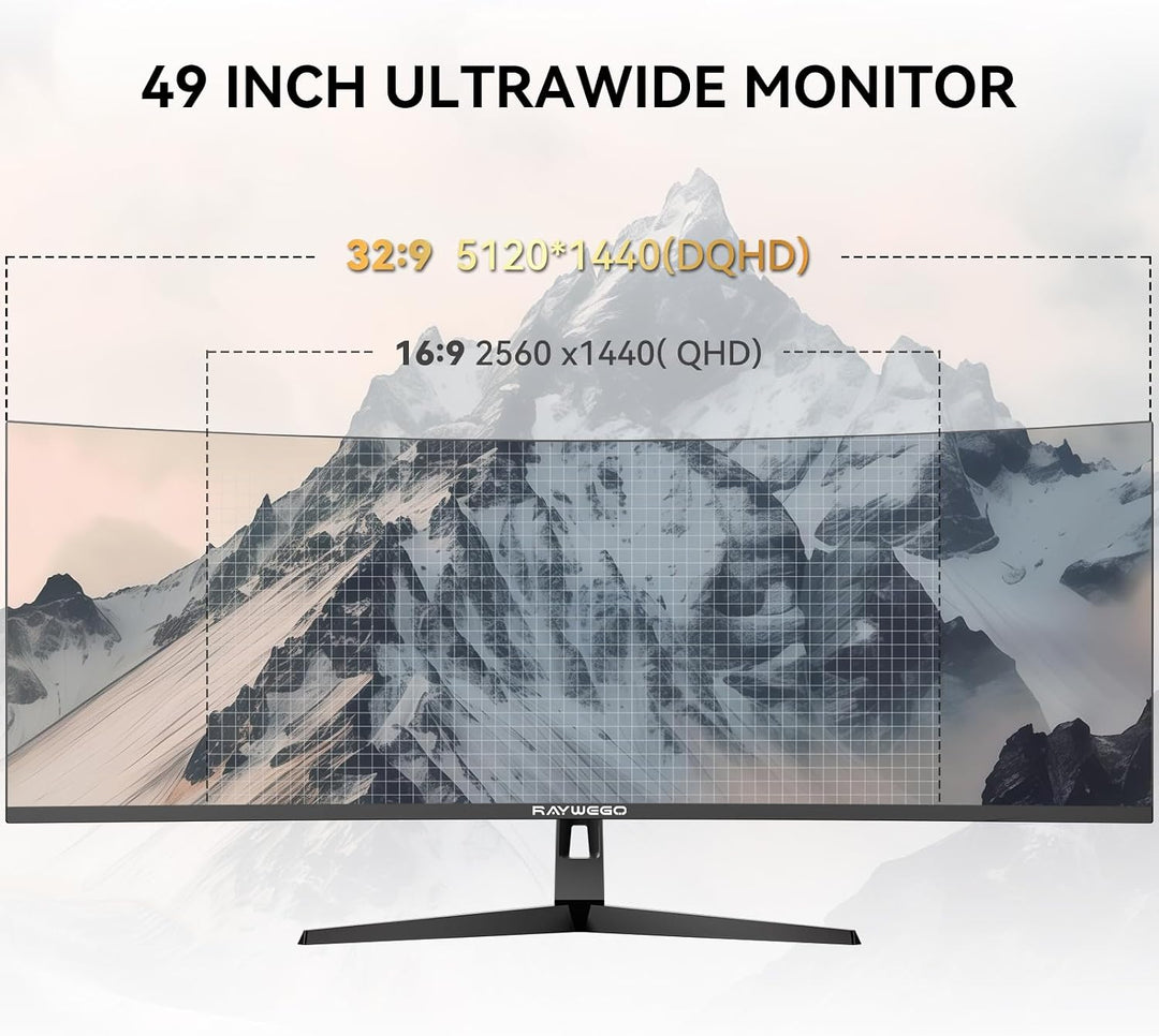 Raywego Monitor para juegos ultraancho curvado de 49 pulgadas, DQHD...