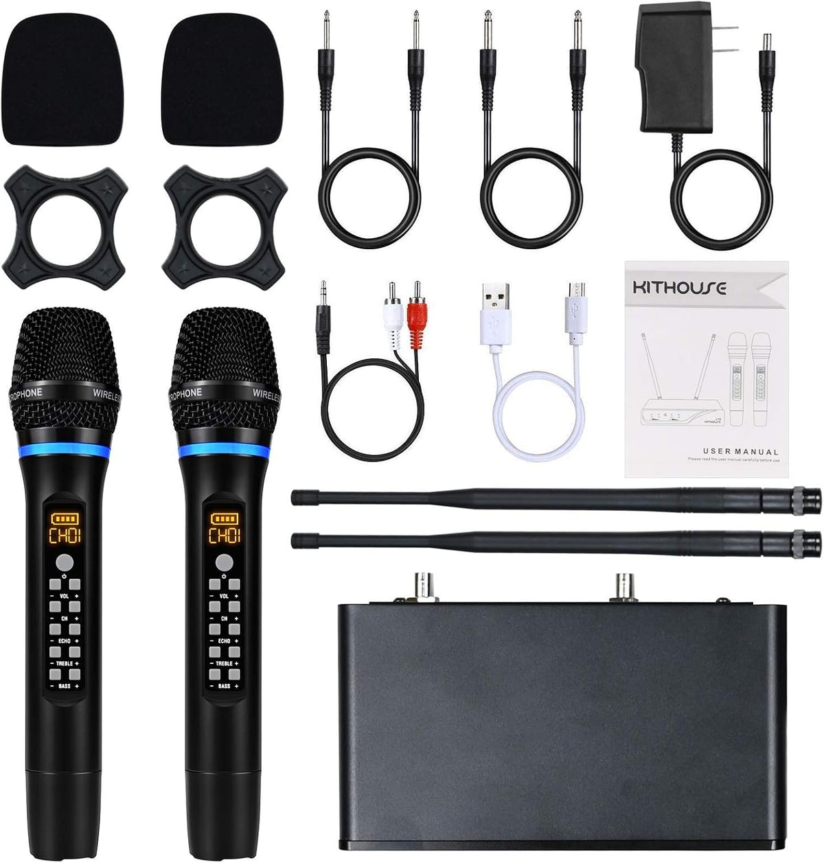 KITHOUSE Micrófono inalámbrico J10 Sistema de karaoke recargable