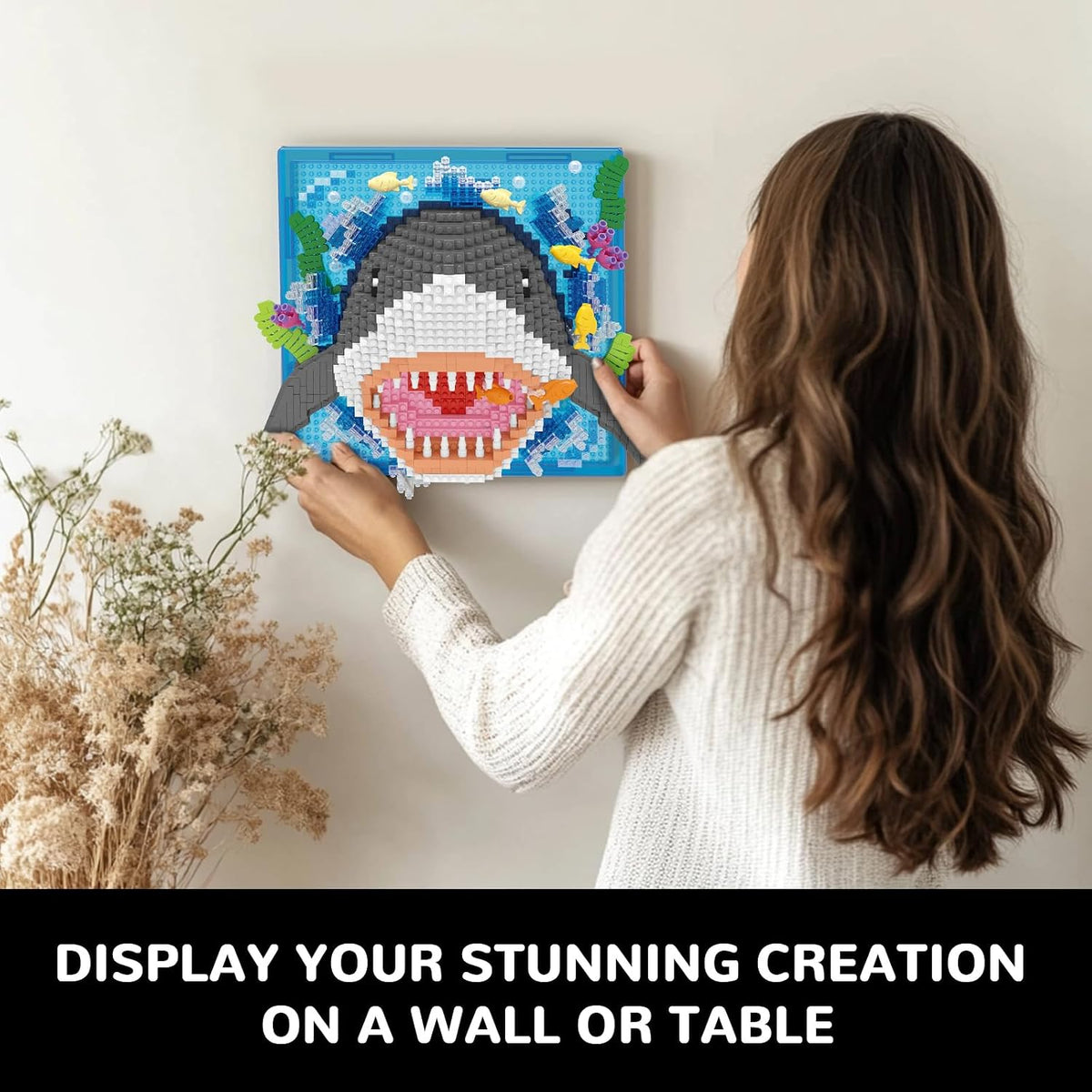 Juego de microbloques de construcción de diseño de animales de tiburón 3D, decoración única de pared para el hogar o exhibición de mesa, no compatible con Lego, juguete de regalo ideal para adultos y niños y niñas de 14 años en adelante (1644 piezas)