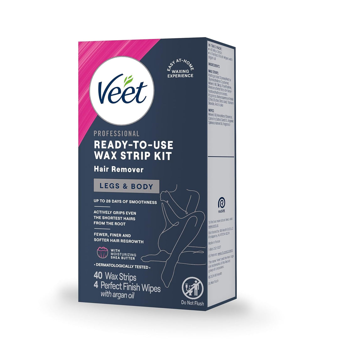 VEET Tiras de cera de azúcar para depilación corporal de mujer, kit...