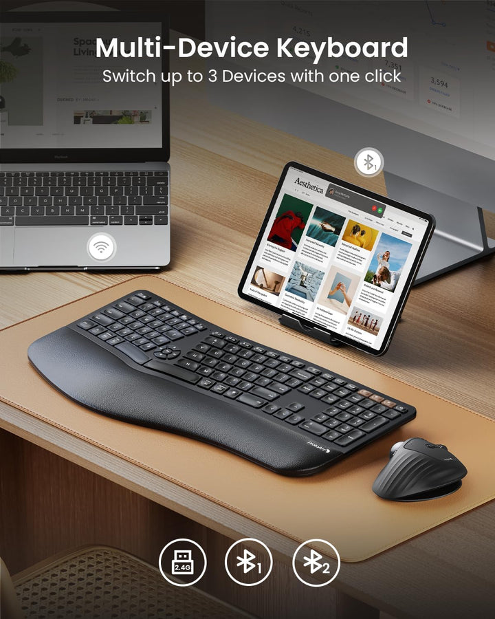 ProtoArc Teclado ergonómico Bluetooth retroiluminado, EK01 Plus, te...