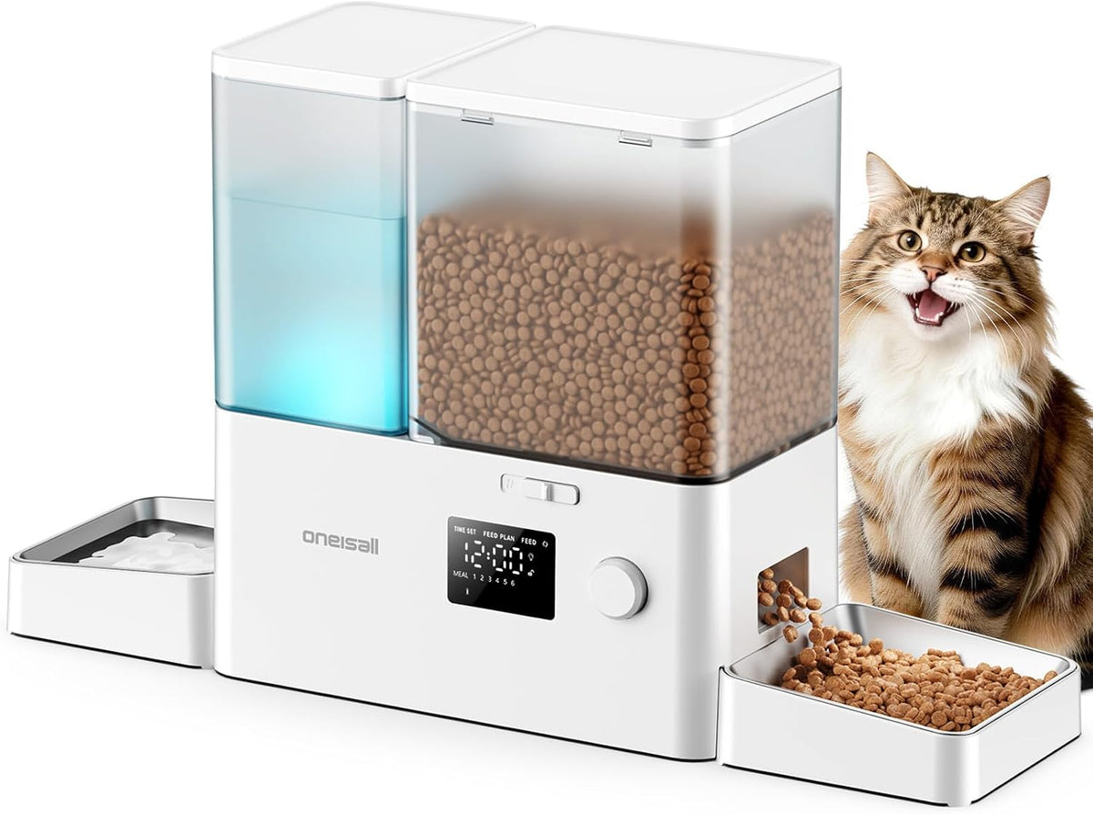 oneisall Alimentador automático para gatos y dispensador de agua, 36 tazas