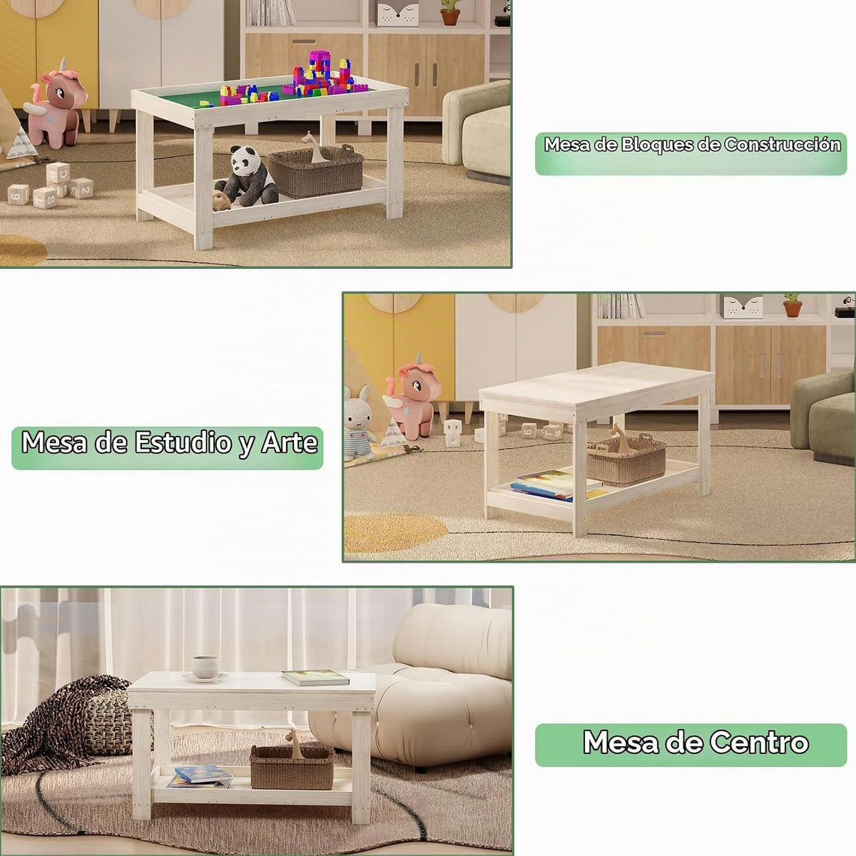 Mesa de actividades para niños con tablero y almacenamiento compatible con Lego, mesa de juego de madera para dibujar, bloques de construcción, lectura, regalos para niños y niñas