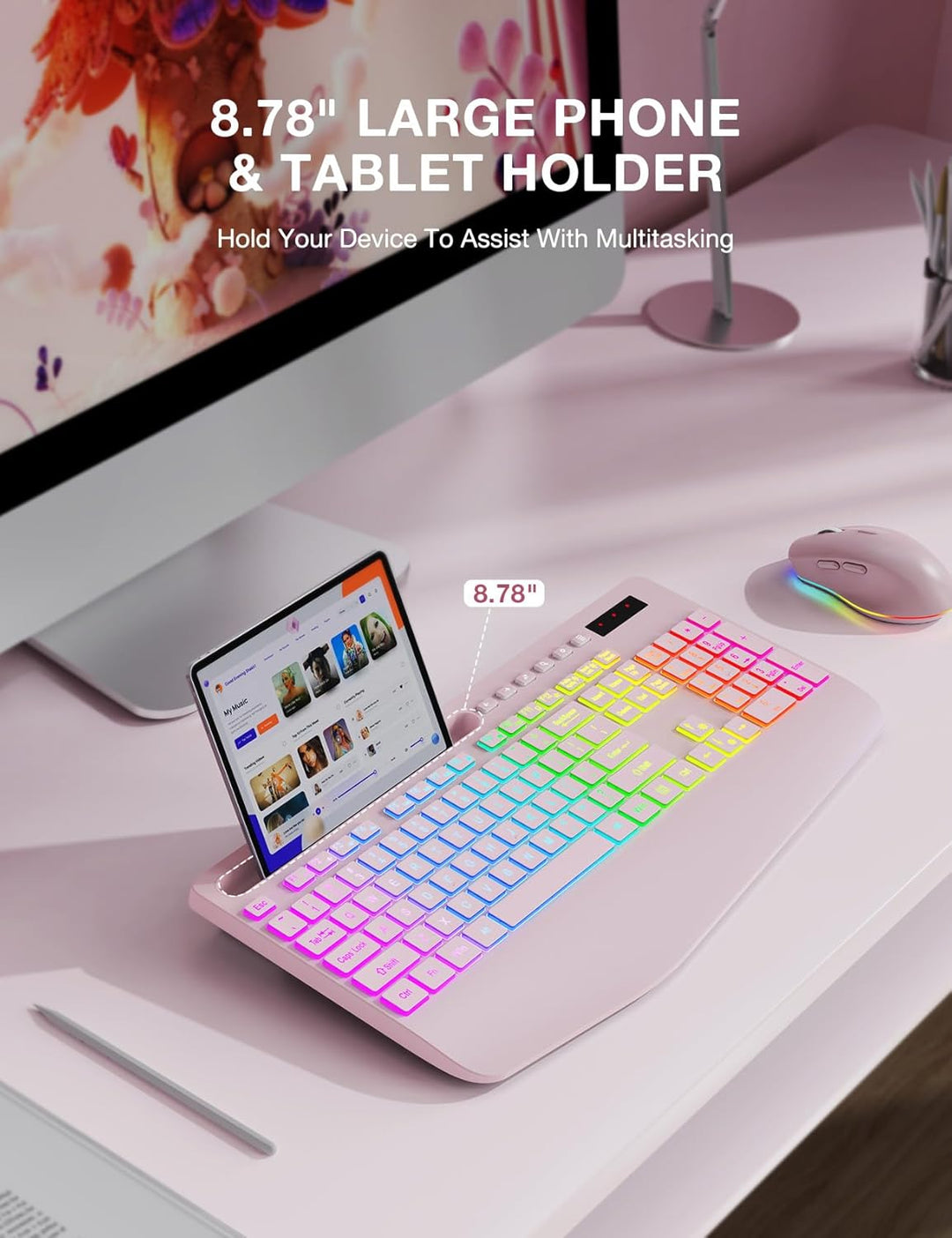 Combo de teclado y mouse inalámbricos, 9 efectos retroiluminados, r...