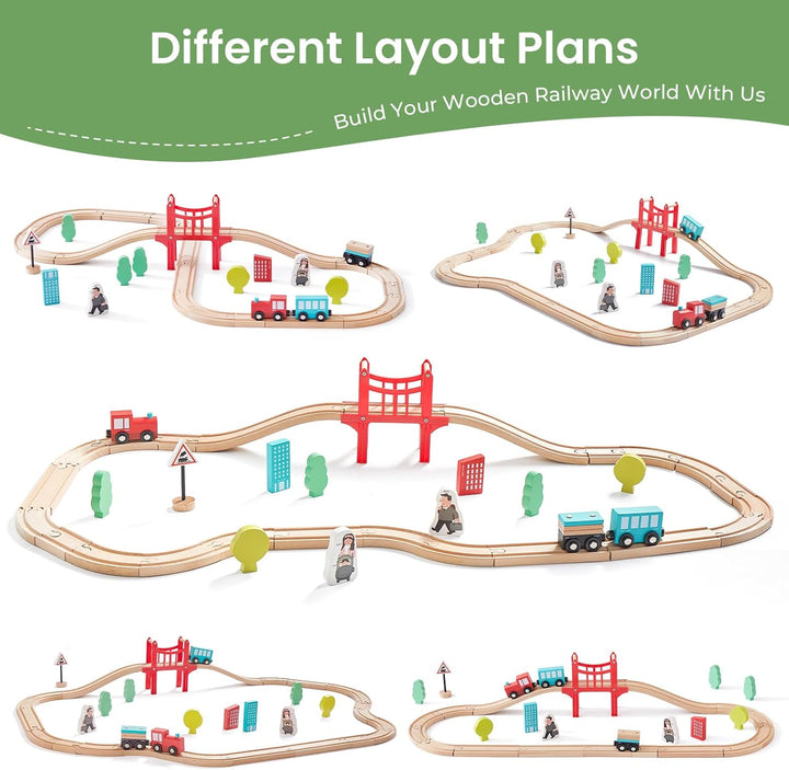 Tiny Land Juego de tren de madera para niños pequeños, 39 piezas, c...