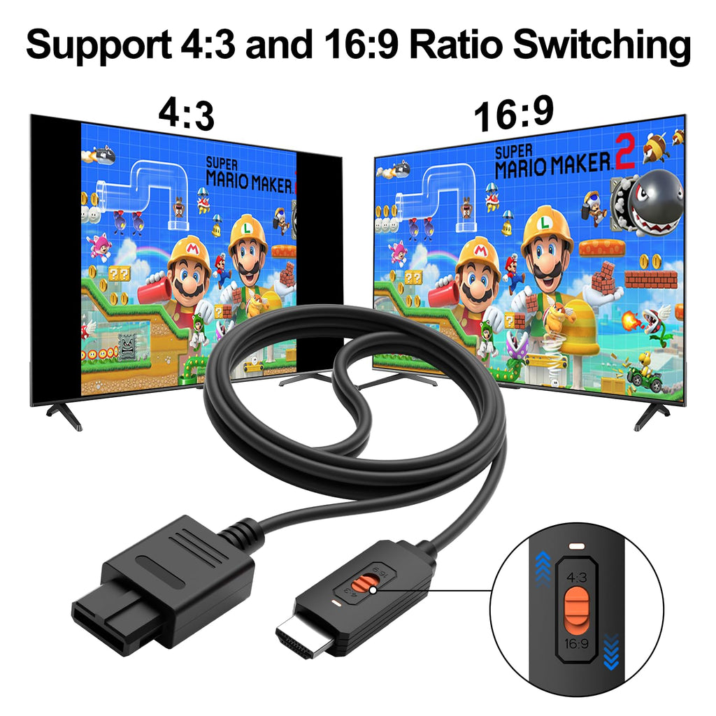 Azduou El convertidor N64 a HDMI convierte la señal de video de la consola de juegos N64 a señal HDMI. Conecta fácilmente la consola de juegos al adaptador/convertidor HDTV (compatible con N64, SNES, SFC, NGC 4 en 1)