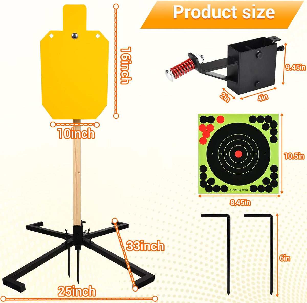 Sistema de soporte de acero AR500, objetivos de rehén de acero de 3/8 pulgadas de grosor con base de soporte estable de 2 x 4, kit completo de disparo con papel de objetivos de 10 piezas para