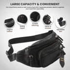 Riñonera multifunción de cuero genuino para hombres y mujeres, múltiples bolsillos y cremalleras resistentes, ideal para senderismo, correr y ciclismo
