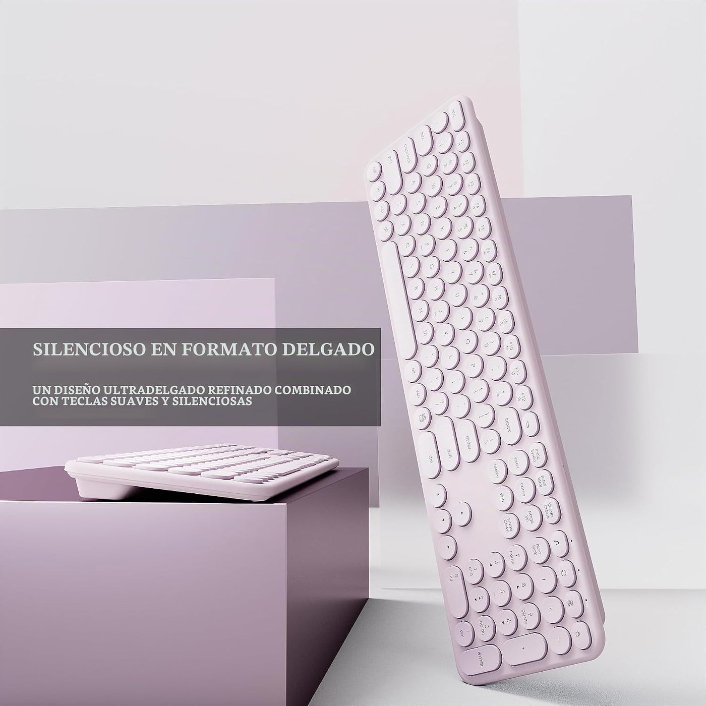 UBOTIE Combo de teclado y mouse inalámbricos, 110 teclas redondas r...